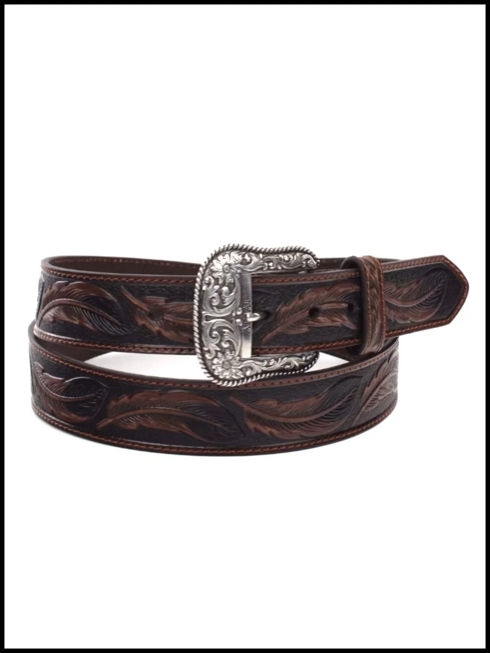 Genuine Leather Western Belt with Exchangeable Buckle